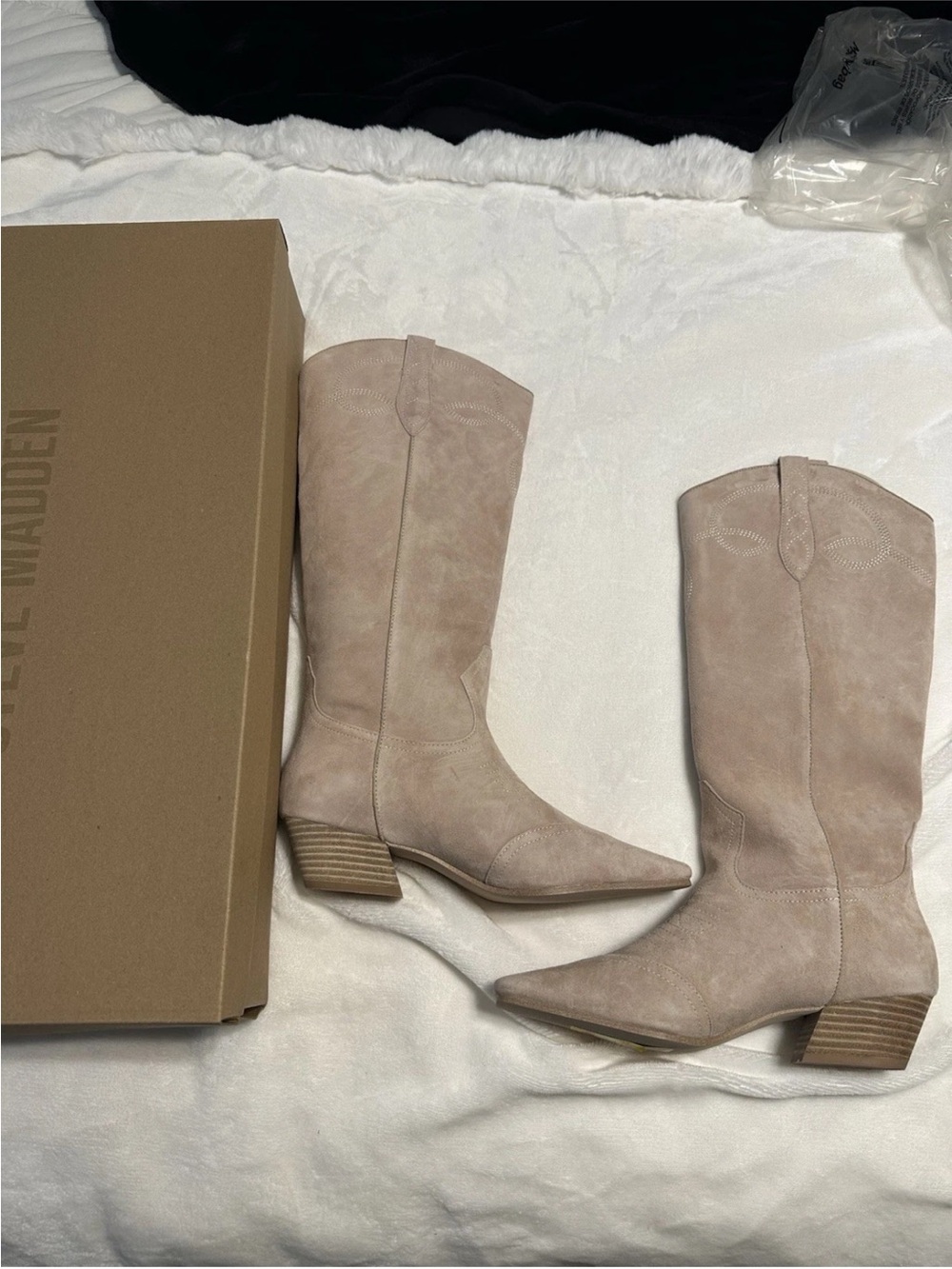 Steve Madden Beige Suede Western Knee Boots